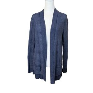 Talbots Womens Linen Cardigan Size M Blue Pockets Open Coastal Capsule Office‎